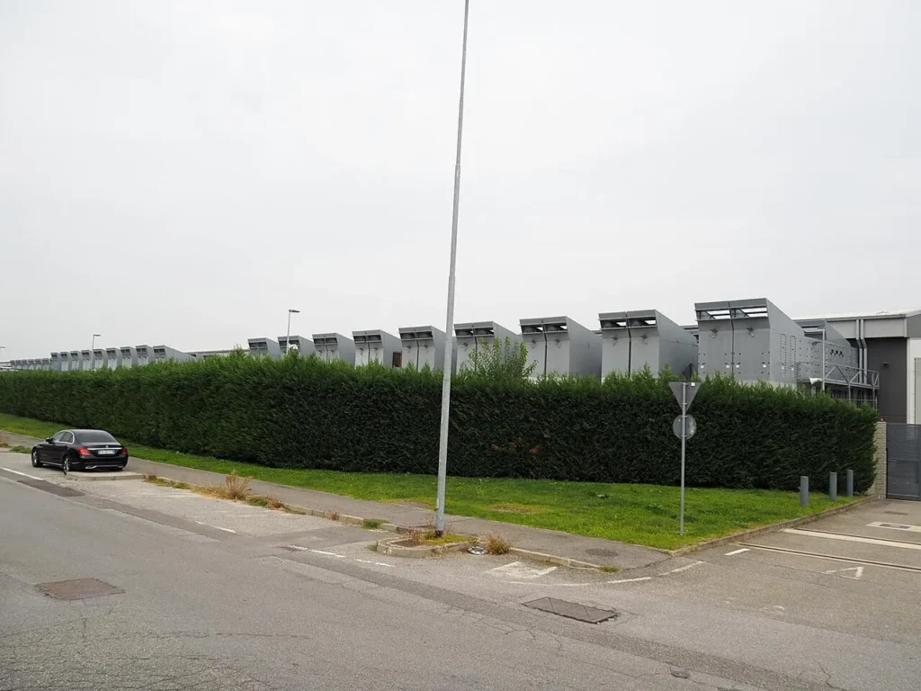 Cooling towers and pipework at a large server data centre